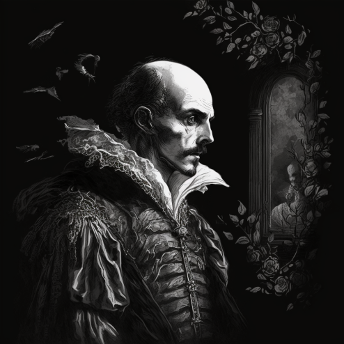 Black and White ai-generated profile of Shakespeare.