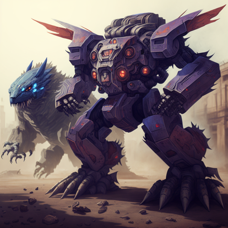 AI-generated picture of a Kaiju and Mecha